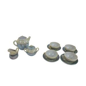 Vintage 50s LusterWare Mini Tea Set Blue Green Made in Japan Service for 4